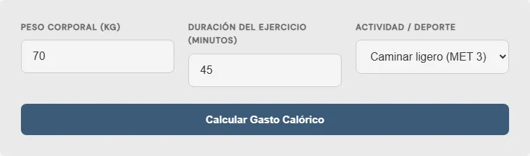 Captura de pantalla de la Calculadora de calorías quemadas por ejercicio Avanzada interactiva