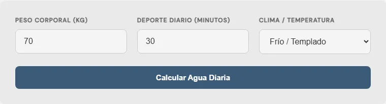 Captura de pantalla de la Calculadora de consumo diario de agua recomendado Avanzada interactiva