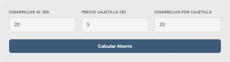Captura de pantalla de la Calculadora de costo y ahorro por dejar de fumar Avanzada interactiva