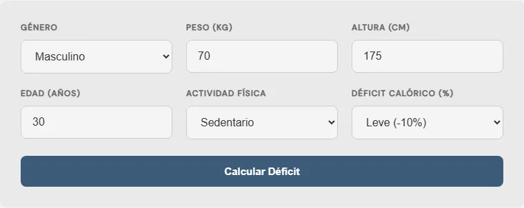 Captura de pantalla de la Calculadora de déficit calórico para perder peso Avanzada interactiva