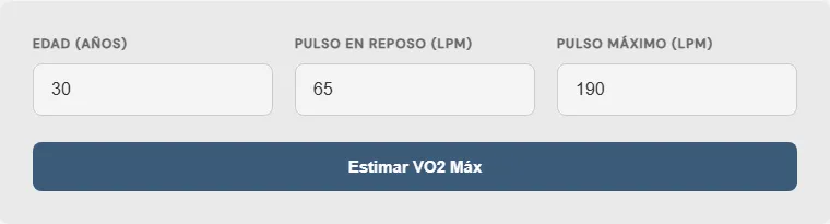 Captura de pantalla de la Calculadora de estimación de VO2 Máximo Avanzada interactiva