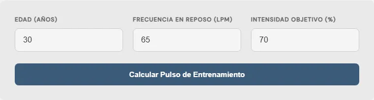 Captura de pantalla de la Calculadora de frecuencia cardíaca objetivo para ejercicio Avanzada interactiva