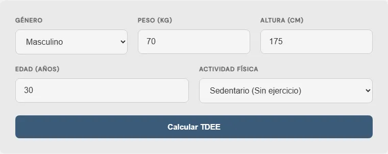 Captura de pantalla de la Calculadora de gasto energético diario total (TDEE) Avanzada interactiva
