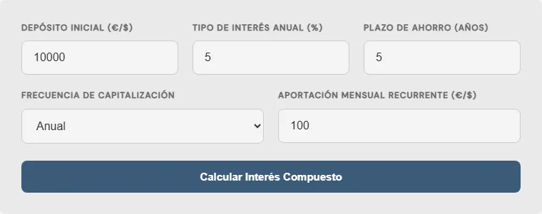 Captura de pantalla de la Calculadora de Interés Diario Avanzada interactiva