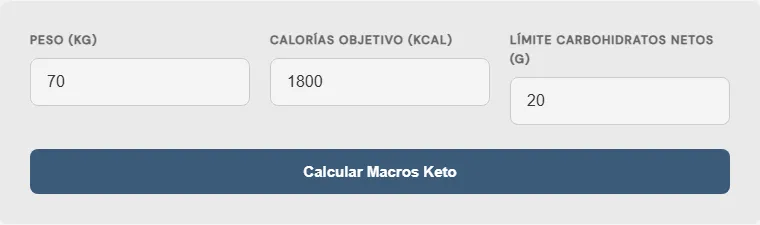 Captura de pantalla de la Calculadora de macros para dieta cetogénica (Keto) Avanzada interactiva