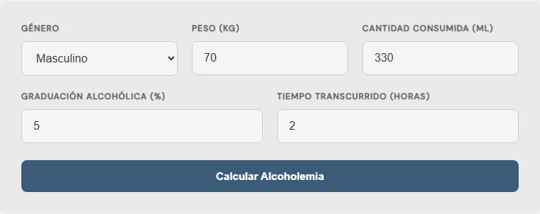 Captura de pantalla de la Calculadora de nivel de alcohol en sangre (Alcoholemia) Avanzada interactiva