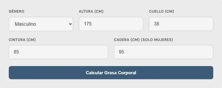 Captura de pantalla de la Calculadora de porcentaje de grasa corporal (Método Marina) Avanzada interactiva
