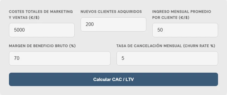 Captura de pantalla de la Calculadora de Churn Rate Avanzada interactiva