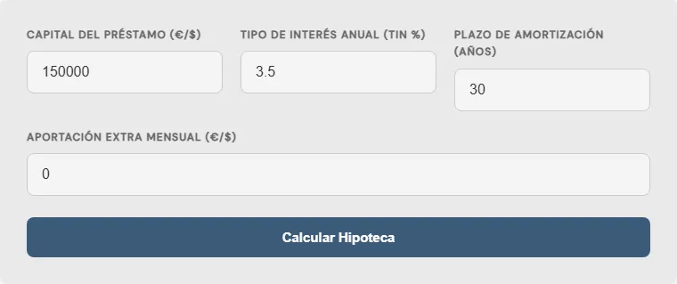 Captura de pantalla de la Calculadora de préstamos VA interactiva