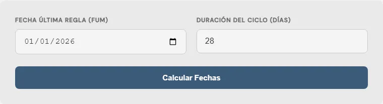 Captura de pantalla de la Calculadora estimadora de la fecha de concepción Avanzada interactiva